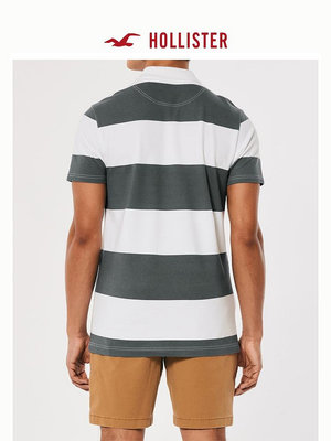 橄欖球Hollister夏季新品美式上衣橄欖球風條紋Polo 衫 男 326754-1