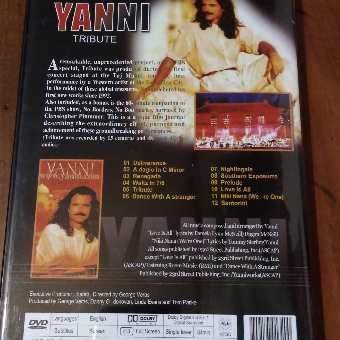 韓國正版全新DVD~雅尼紫禁城致敬(泰姬瑪哈陵)YANNI:Tribute音樂會