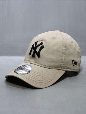帽子MLB棒球帽軟頂大標NY洋基隊刺繡彎檐帽卡其色UU代購#