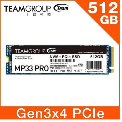 TEAM 十銓 MP33 PRO 512GB M.2 PCIe SSD 固態硬碟 512G 比 500G 大