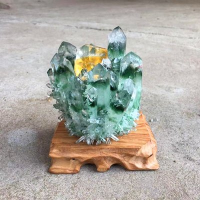 天然水晶綠幽靈晶簇黃幽靈六菱水晶柱水晶塊結晶石原石~特價