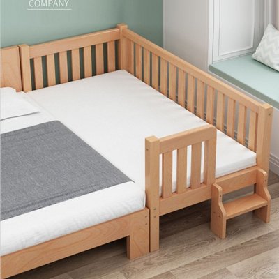 櫸木兒童床男孩寶寶床帶護欄女孩公主床嬰兒床拼接大床加寬小床邊