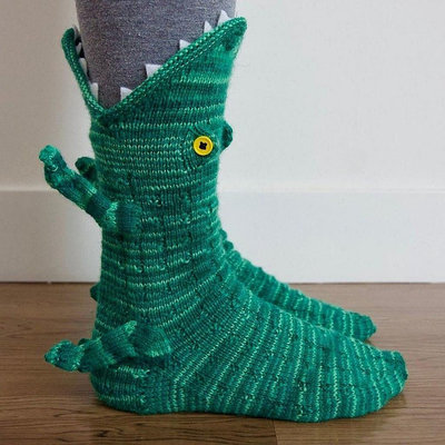 【廣興購物】歐美卡通針織鱷魚襪Knit Crocodile Socks可愛動物毛線鯊魚地板襪 HKFJ