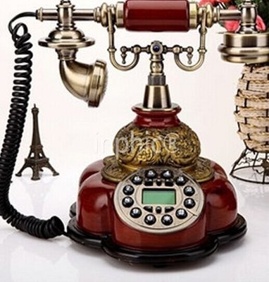 INPHIC-家用固話座機來電顯示田園復古辦公高檔歐式電話機 古董