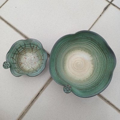 【Marsco】蓮藕蓮葉造型綠色陶瓷大碗.湯碗.沙拉盤.日本料理刺身生魚片造型盤（25041165）