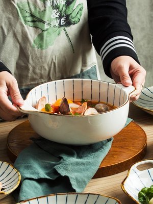 促銷打折 日式湯碗 湯盆 大湯碗 雙耳湯鍋 蒸菜盆 裝湯陶瓷餐具 組合碗