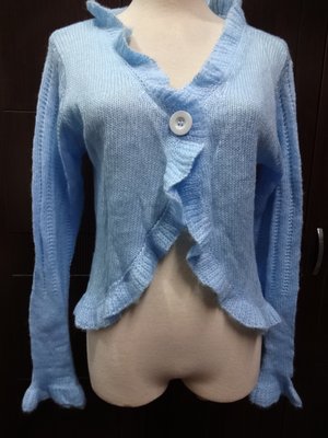 全新~專櫃品牌AFI 超美麗水藍色 羊毛 針織 罩衫 小外套~D107