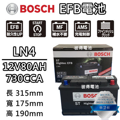 【彼得電池】BOSCH博世 LN4 EFB 80AH 汽車電瓶 怠速熄火 油電車電池 賓士BENZ W204 S204