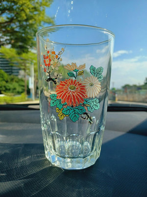 【MarsC】台灣早期梅花菊花印花圖案（台玻出產）大容量玻璃杯果汁杯（25091266）