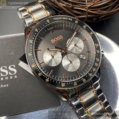 BOSS手錶,編號HB1513634,44mm銀黑色錶殼,金銀相間錶帶款