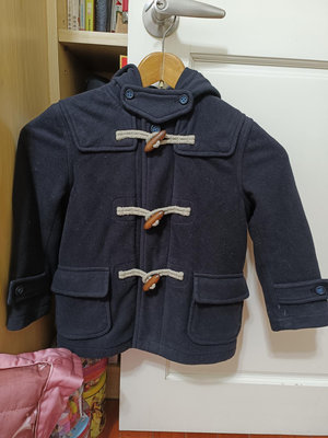 日本Uniqlo童裝經典大衣，牛角扣藍色大衣