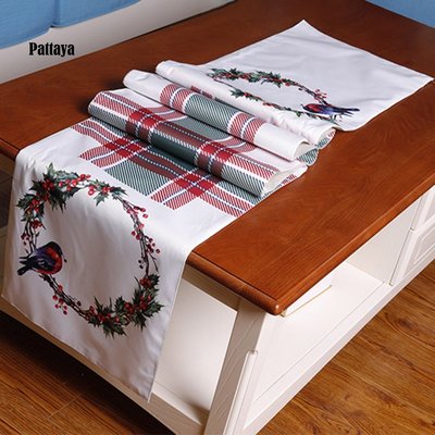 Table Mat 聖誕格子圖案桌旗家居裝飾刺繡-新款221015