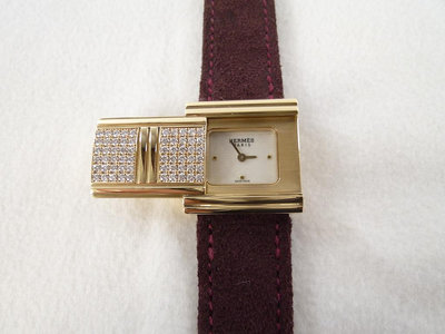[卡貝拉精品交流] HERMES 愛馬仕 石英女錶 18黃k金 鑽石手錶 設計款 皮帶 鑽錶 情人節 生日送禮