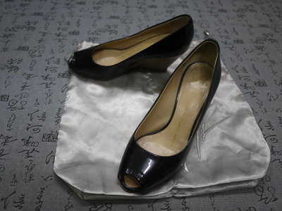 義大利製 GIUSEPPE ZANOTTI 魚口漆皮楔型鞋 USA 5.5 EUR 35.5 JPN 22.5 CM