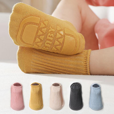 春夏新款兒童地板襪嬰兒寶寶襪子防滑學步襪雙針純色短襪棉襪