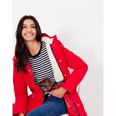 Miolla 英國品牌Joules 紅色/深藍防風防水拆帽款腰間繫帶鋪毛保暖大衣/外套