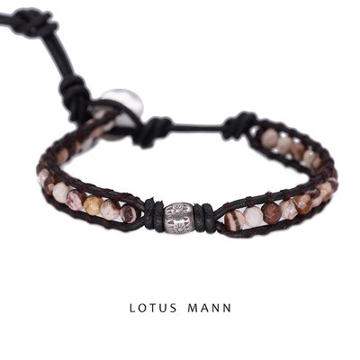金滿檀水晶佛飾lotus mann路塔斯曼斑紋瑪瑙與銀珠裝飾單圈皮繩手鍊