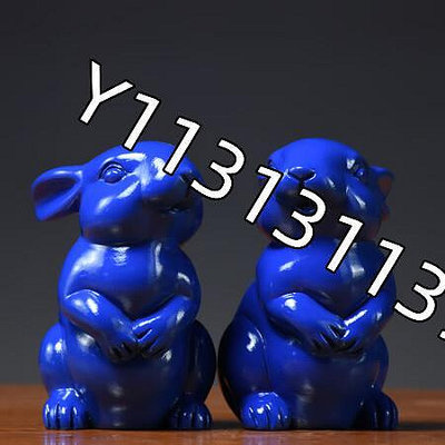 藍色實木雕刻兔子擺件十二生肖可愛兔家居客廳裝飾送禮工藝品 藍色   光面兔    高30cm【居捨木雕】【居捨木雕】圓雕 根雕 東陽