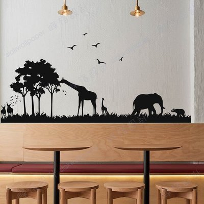 峰格壁貼〈非洲草原/B011S〉S尺寸賣場  動物 牆壁貼紙 森林 大象 樹 DIY 牆貼