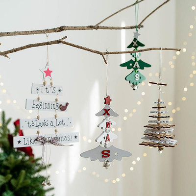Hromeo 圣誕節裝飾木質圣誕樹鈴鐺掛件圣誕樹掛飾ins吊飾拍照道具~告白氣球