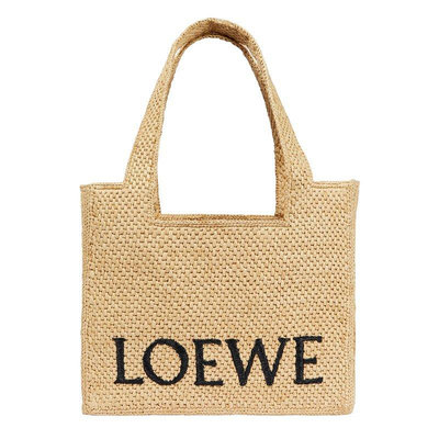 【LOEWE 羅威】 Medium Font 中號 酒椰纖維 字體 手提包 托特包 肩背包 自然色 多色 草編 編織包
