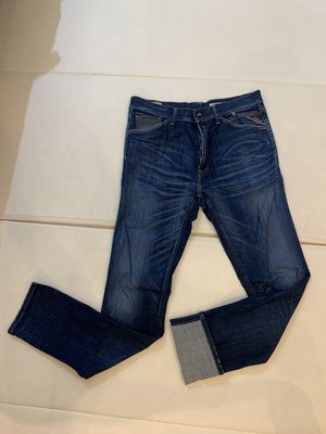 專櫃正品 Replay Fit 貼合剪裁   藍色水洗 刀割棉質牛仔長褲 ( W36*L34)