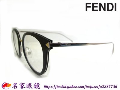 《名家眼鏡》FENDI復古圓框黑框銀色鏡腳光學膠框FF0166 RMG 【台南成大店 】