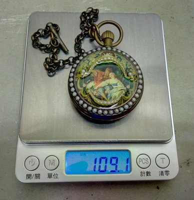 外殼銅製手上鍊古董機械懷錶(瑞士製)109g,兩面不同圖