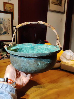【二手】南北朝時期鐵環提手青銅鍋，鐵質提手銅鍋是稀罕物,惜鐵環殘,16941銅器 佛像 擺件