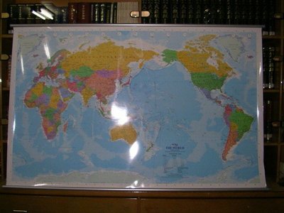 ((1世界地圖))英文版-100x155 cm--The World+護背+鋁掛桿(可用白板筆寫)