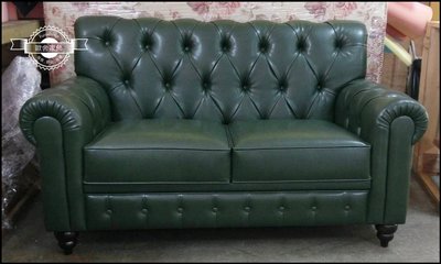 工業風 綠色皮革雙人沙發椅 LOFT 鉚釘皮椅客廳組皮沙發營業場所擺放拉釦休閒椅可訂製尺寸1人3人沙發【歐舍家飾】