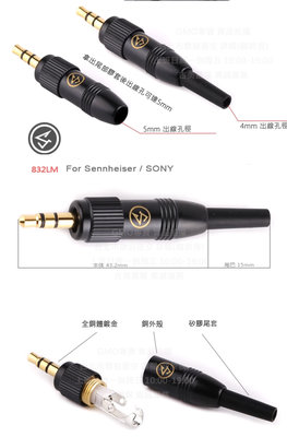 KGO現貨特價 3.5mm音源插頭(公) 有螺紋可旋緊 適用Sony 索尼 小蜜蜂Sennheiser 無線麥克風 三芯