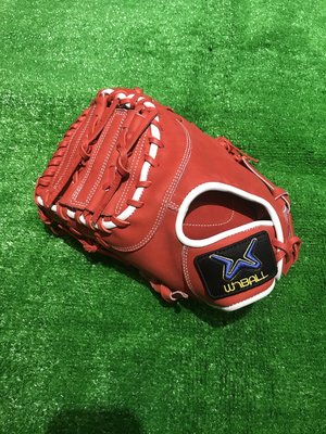 棒球世界全新WinBALL硬式小牛皮棒球一壘手手套特價紅配色國小專用反手用
