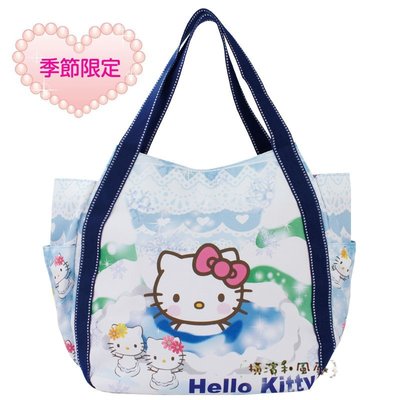 [橫濱和風屋] 日本限定版 Hello Kitty 凱蒂貓 托特包 帆布包 側背包 手提袋 溫泉與雪花