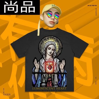 男短t恤 Blessed Virgin Mary發光的心圣母歐美暗黑高街宗教短袖T恤情侶款sp034