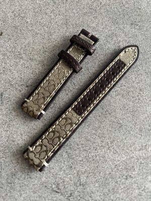 COACH 精品 15mm 原廠LOGO 緞面布面真皮錶帶 可替代他牌同尺寸的手錶(無扣）兩件免運