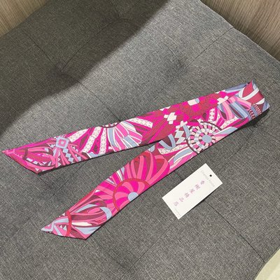 ⭐️ 香榭屋精品店 HERMES Twilly 愛馬仕桃粉色緞帶花圖騰絲巾 (XB9898)