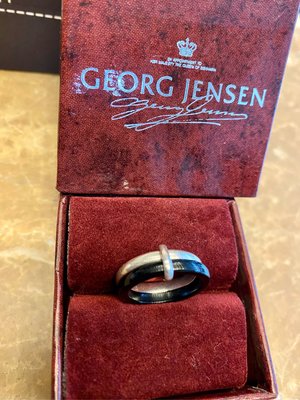 二手絕版GEORG JENSEN喬治傑生黑瑪瑙銀戒指雙環戒指出清