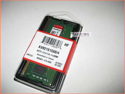 JULE 3C會社-金士頓 DDR4 2133 4GB 4G KVR21S15S8/4 終保/1RX8/筆電 記憶體