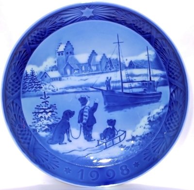 ❤原盒裝 皇家哥本哈根Royal Copenhagen 1998年度 歡迎回家聖誕節特版 手工彩繪瓷盤
