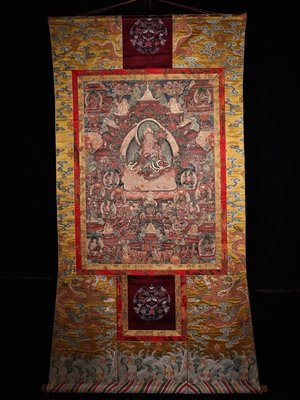 西藏寺院收明代頂級畫師純手工純天然礦物顏料純手繪藏傳《普賢菩薩》佛像真皮唐卡 畫心用真皮   畫工精細高1.5米 寬