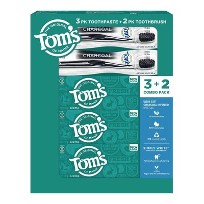 💓好市多代購/可協助售後/貴了退雙倍💓 Tom's of Maine 自然亮白牙膏3入+ 牙刷2入 組合 產地 美國