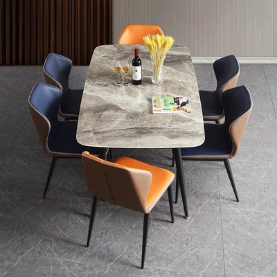 下殺 巖板餐桌椅組合家用小戶型現代簡約輕奢北歐長方形亮光大理石飯桌