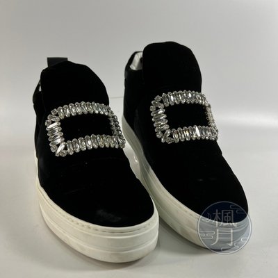 BRAND楓月 ROGER VIVIER 黑色 絨布 水鑽 方塊 增高 球鞋 #38.5 平底鞋 休閒鞋