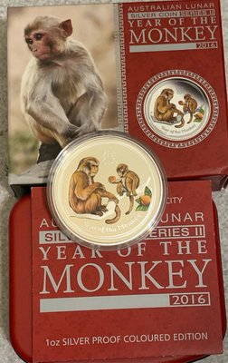 2016 澳洲 生肖 猴年 彩色 精鑄 銀幣 第二輪 Australia Lunar S2 Colored Monkey 1 oz Proof Silver