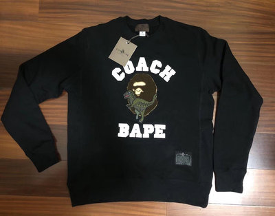 UU代購#日本bathing ape 潮牌秋冬coach聯名款猿人恐龍皮牌黑色長袖T恤衛衣