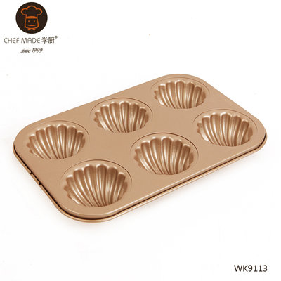 【Chefmade學廚】WK9113 6連杯 日式瑪德蓮（琳）深紋路胖貝殼蛋糕模 26.7*18*3.4cm