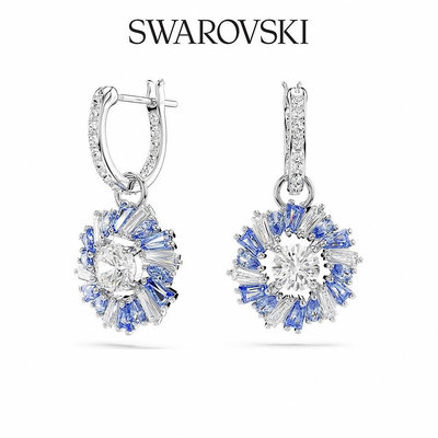 SWAROVSKI 施華洛世奇 Idyllia 水滴形耳環, 花朵, 藍色, 鍍白金色