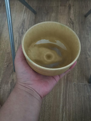 日本回流 陶胎 黃釉抹茶碗 冰裂開片 內外結晶釉 名家底款22511
