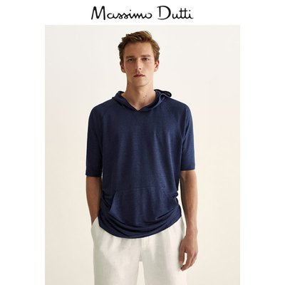 Massimo Dutti男裝 亞麻短袖運動衫男士休閑衛衣 00709284401
